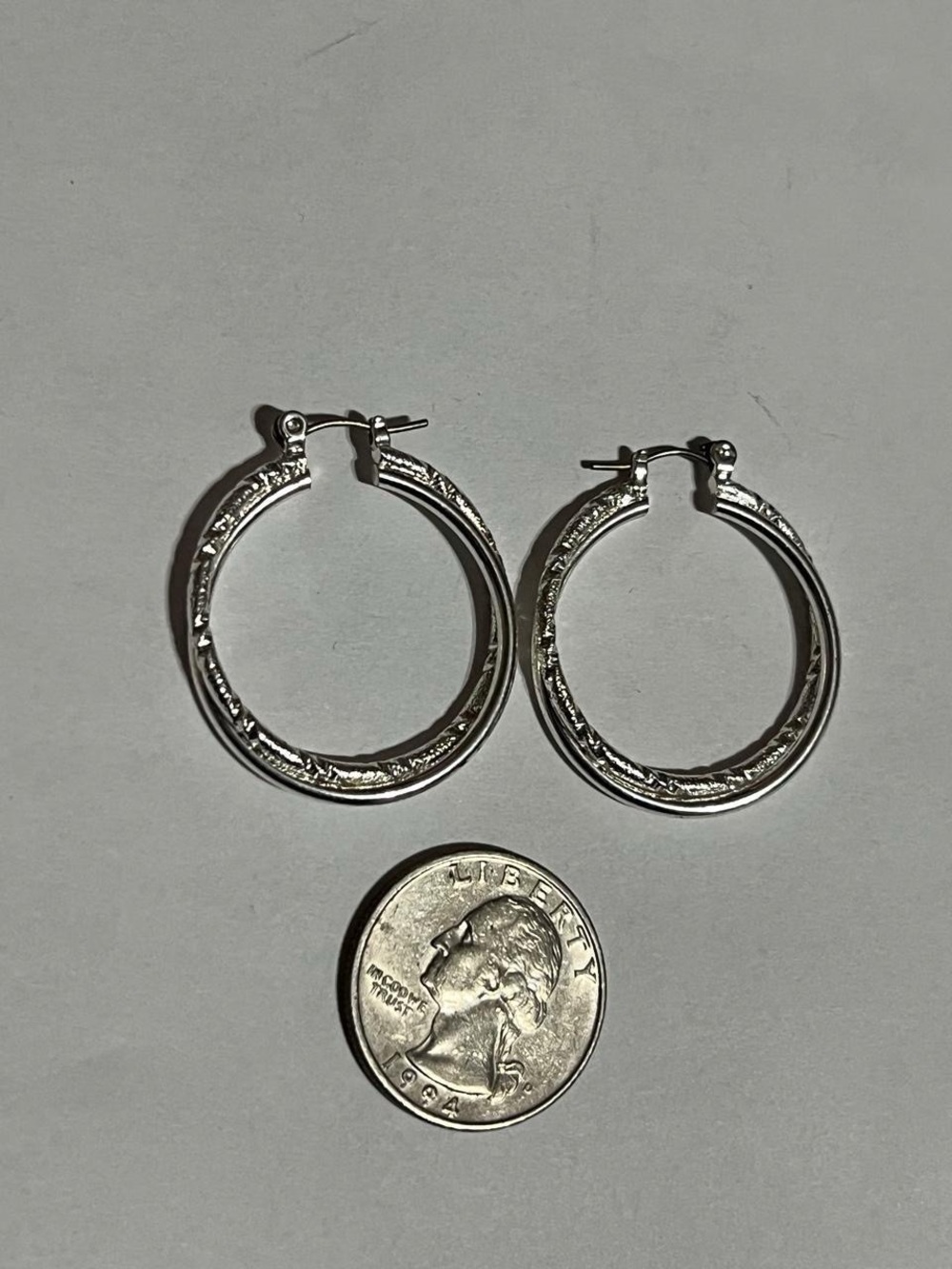 Silver Textured Hoop Earrings - Silver